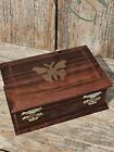 Vintage Wood Jewelry Storage Trinket Box With Inlaid Butterfly Made In Madrid