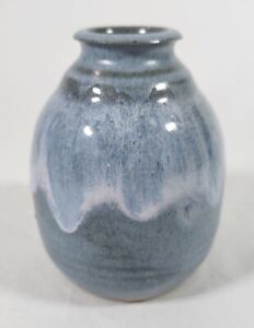 Pottery Bud Vase Small Mini Blue Drip Glaze 4.5” EHT Beasle