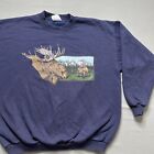 Vintage Moose Sweatshirt Mens XL Blue Alaska Nature Mountains Animals Outdoors