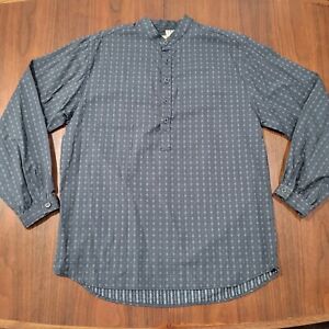 Wah Maker Frontier Wear Peasant Shirt Banded Collar Large Gray Blue Woven