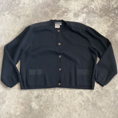 Salvatore Ferragamo Sweater Womens sz XL Black Button Front Cardigan Wool Vtg
