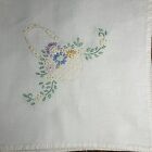 Linen Table Cloth Embroidered Baskets Flowers Easter Spring Cottage 33x35in