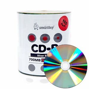 100 Smartbuy CD-R 52X 700MB/80Min Shiny Silver Blank Media Recording Disc