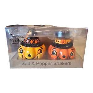 Johanna Parker Pumpkin Salt and Pepper Shakers Halloween Witch Hat Jackolantern