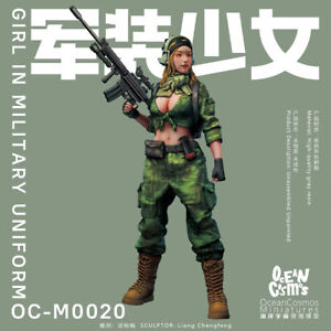 1/24 Girl in Military Uniform Unpainted Resin MINI Figure Model Unassembled Toy