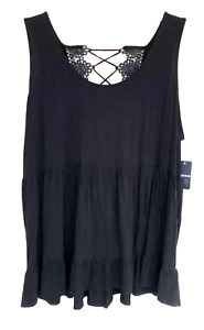 Torrid Black Super Soft Embroidered Lace Up Babydoll Tank Top 3X