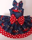 DOG HARNESS DRESS  MINNIE AND MICKEY PATRIOTIC  RED TRUCK HAIR BOW FREE SHIPPING