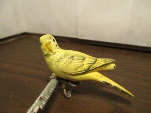 Vintage Bisque Ceramic Clip on Bird Christmas Ornament - Yellow Parakeet - Japan