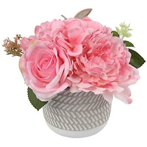 Large Artificial Potted Flower Shabby Shic Decoration Artificial Flowers Rose...