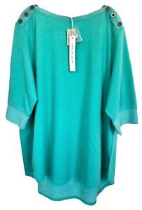 Jane and Delancey Women's Blouse Top Vintage Look 3/4 Sleeve Plus Size 2X Teal