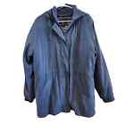 London Fog Dusty Blue Puffer Coat Anorak Jacket Removable Hood Zip Up Size Large