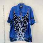 VTG 90s Sapphire Lounge Blue Tribal Tattoo Button-Up Shirt Men M (Short Sleeve)