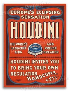 1900 “Houdini Europe’s Sensation” Vintage Style Magic Show Poster - 18x24
