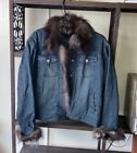 Overland Fox Fur Trim Denim Jean Jacket Women Size Large MSRP $700