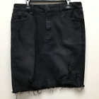 Fashion Nova Womens Denim Pencil Skirt Black Distressed Frayed Hem Stretch L