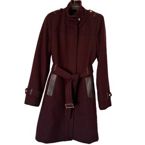 Cole Haan Women Size 8 M Wool Blend Coat Belted Burgundy