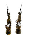 New ListingFrench Figurine Cast Metal on Wooden Base Pair Statue Vintage Classic Decor