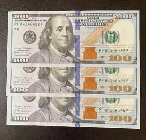 Lot of 3 Consecutive Serial Numbers $100 Dollar Bills 2017 UNCIRCULATED Rare