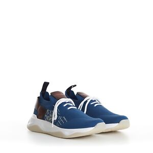 BERLUTI 1220$ Aveiro Blue Shadow Knit & Leather Sneaker - Scritto Embroidery