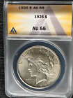 New Listing1926 Peace Silver Dollar ANACS Certified AU-55 Coin