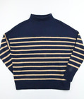 Magaschoni 100% CASHMERE Knit Turtleneck Sweater Striped Blue Camel Sz S $345