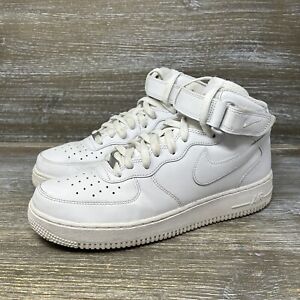 Nike Air Force 1 Mid '07 Triple White Leather Shoes CW2289-111 Mens Size 9.5