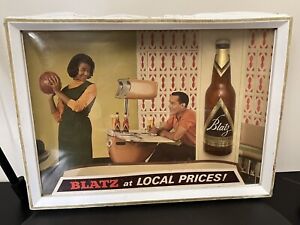 Vintage BLATZ BEER Lighted Sign VERY RARE Couple Home Shadowbox Lamp Ad WORKS!