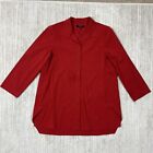 Lafayette 148 Women 3/4 Sleeve Red Button Down Shirt Tunic Stretch Size Large