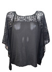 New ONE WORLD Top Women's Size M Black Lace Accent Short Sleeve Pullover Tunic