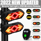 2PCS Bicycle Rear Tail Light USB Wireless Remote Turn Signal Warning Lamp + Horn