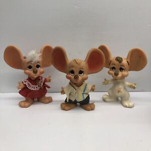 LOT 3 VTG 1970s Topo Gigio Mouse Big Ears Rubber Doll Toys Figures Used
