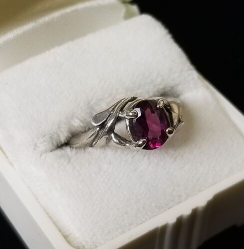 Antique Sterling Silver Garnet Ring Purple Rhodolite Art Nouveau Deco Vintage