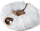 Cat Tunnel with Cat Bed for Indoor Cats,Soft PlushPeekaboo Cat Cave Donut Tunnel
