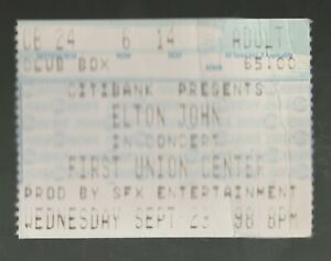 SEPTEMBER 23, 1998 ELTON JOHN TICKET STUB 1ST UNION CENTER PHILA. PA