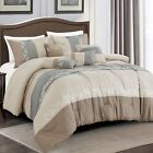 HIG 7-Piece Modern Stripe Embroidery  Bedding Comforter Set - King & Queen size