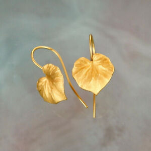 Simple 18K Gold Plated Leaf Earrings Ear Hook Drop Dangle Women Jewelry Gifts