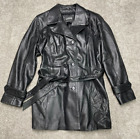 Wilsons Leather Black LINED SATIN Belt Button Short Trench Coat Jacket XL