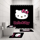 Cute Kitty Kitten Shower Curtain Bath Mat Toilet Lid Cover Bathroom Rug Set