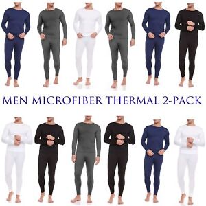 Men Microfiber Thermal Long Johns Fleece Lined Warm Winter Underwear Set 2-PAIRS