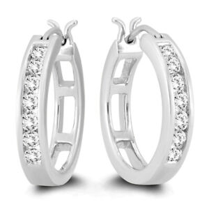 AGS Certified 1/2 Carat TW Diamond Hoop Earrings in 10k White Gold