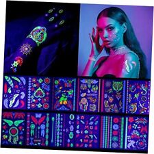 12 Sheets glow in the dark tattoo neon temporary makeup,Rave Harajuku Style