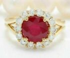 3Ct Lab-Created Ruby & Diamond Halo Women Engagement Ring 14K Yellow Gold Plated