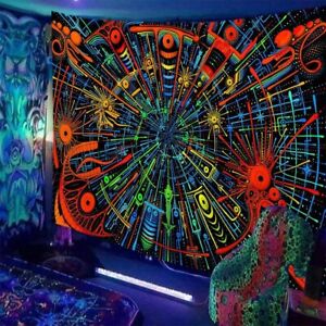 Tapestry Wall Hanging Mandala Fluorescent Black Light UV Chakra Print Home Dec
