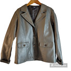 Susan Graver Faux Leather Moto Jacket Womens Medium Gray Silver Studs Pockets