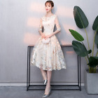 Elegant Tea-length  Lace  Evening Dresses with Sleeve O-neck A-line Medium Long