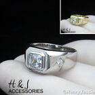 MEN 925 STERLING SILVER ICY BLING CZ GOLD PLATED/SILVER 3D SQUARE RING*ASR215
