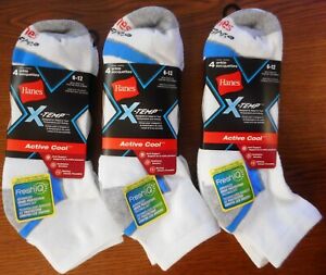 3 pack - Hanes 4 Pair X-TEMP MENS ANKLE SOCKS WHITE SIZE 6-12   *12 PAIRS TOTAL*