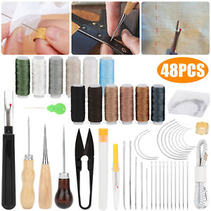 48X Upholstery Sail Carpet Leather Canvas Repair Curved Hand Sewing Needles Kit