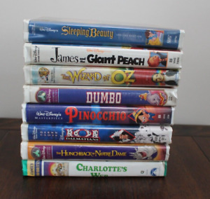 8 pc Huge Lot VHS Tapes Kids Cartoon Classics - Pinocchio Dumbo Charlotte's Web