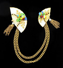 Vintage MIRIAM HASKELL Wire Beaded Double Fan Russian Gold Gilt Collar Brooch